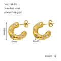 Detail view showing 19mm 18K gold plated stainless steel C-hoop earrings with zircons - Clear Zirconia Style / Gold