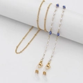Colorful seed bead eyeglass chain with gold metal links and blue evil eye charms - 70cm / Blue Rhombus Evil Eye