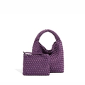 Two-piece set of purple woven leather tote and matching pouch with Intrecciato pattern - Purple
