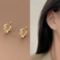 Golden lightning bolt ear cuffs with white zircons shown on model for women - 30038-Gold Lightning Zircon Pair