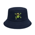 Dunkelblauer Fischerhut aus Baumwolle mit grünem Frosch-Print für optimalen Sonnenschutz im Freien - M (56-58cm) / Marineblau