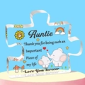 Auntie puzzle acrylic plaque on pink pedestal with blue background decor - Auntie Cartoon Style (Q31)