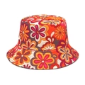 Stylish bucket hat with vibrant tropical floral print in orange and purple canvas material - M (56-58cm) / Floral Print / Black (Reversible)