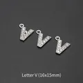 Silver letter V pendant with sparkling rhinestones for jewelry making 16x15mm - Letter V (10 Pcs)