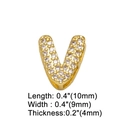 Macro shot of gold V letter pendant with clear zircon inlay and size dimensions - Letter V