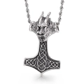 Vintage silver Viking Thor's Hammer necklace pendant with dragon head and Celtic knots - Dragon Head Mjolnir Pendant (KP53894-BD)
