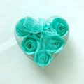 Teal heart-shaped soap rose flower gift box with elegant ribbon bow for weddings - Turquoise Blue