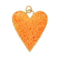 Golden heart pendant with vibrant orange sequins and sturdy circular metal rings - Orange Glitter Heart Style (K108283M1-Orange)