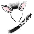 Detail view of zebra ear headband and tail set with plush black and white striped texture - Zebra 2-Piece Set (Headband + Tail)