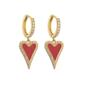Close-up of gold-plated heart earrings with red enamel and pavé-set zircon crystals - Large Red Heart