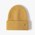 Thick knitted beanie in mustard yellow featuring a plush mohair texture and rhinestone M logo - One Size / Ginger Yellow