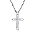 Polished titanium steel cross necklace with inlaid zircon stones and box chain in silver - Silver Color Pendant