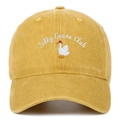 Detail of Silly Goose Club embroidery on a vintage mustard yellow washed cotton baseball cap - Yellow