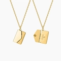 18k gold envelope pendant necklace with Love engraving shown in open and closed views - Classic Gold (Love You Envelope)
