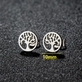 Minimalist tree of life stud earrings in stainless steel with 10mm circular design - Tree of Life (073) / Steel