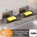 Space aluminum wall-mounted soap dish in gunmetal gray with quick-drain holes, set of 2 - Gun Grey - Simple Style Draining Soap Dish (2 Pieces)