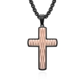 Colgante de cruz en acero inoxidable negro y oro rosa con textura de facetas de diamante - Solo Colgante (Negro y Oro Rosa)