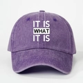 Detail of purple washed cotton baseball cap featuring IT IS WHAT IT IS embroidery - One Size(Adjustable) / Washed Dark Purple