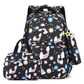 3-piece set with black rainbow student backpack, lunch bag and pencil case for girls - Black 3-Piece Set