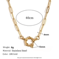 Detail of 18K gold-plated stainless steel paperclip chain with 15mm spring ring clasp - Paperclip Chain / Gold