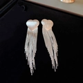 Detailed macro view of heart-shaped tassel earrings with brushed silver metal texture - Silver Heart Tassel