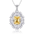 S925 silver necklace with Asscher cut yellow gemstone and teardrop side stones - 925 Silver / Goose Yellow