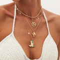 Bohemian multi-layer gold necklace set with cowboy boot cactus and horseshoe charms - Gold (4-Piece Set)