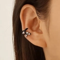 Minimalist black leaf ear cuff with zircon accents for non-pierced ears in chic style - Black Leaf Zircon Style (7303)