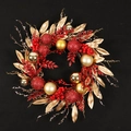 Christmas wreath with red and gold glitter ornaments and berries on a dark background - Red & Gold Wreath (No Light)