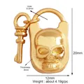 Golden brass skull-shaped lock and key charm set, 12x20mm miniature pendant for jewelry - Skull Lock and Key / Gold