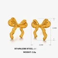 Golden stainless steel bow earrings with 18K plating, size 2.4x2.2cm and 5.5g weight - Gold