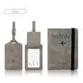 Grey PU leather travel set with elastic strap passport holder and matching luggage tag - Set / Gray