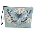 Blaue Kosmetiktasche mit Schmetterling-Blumenmuster, Reißverschluss und Trageschlaufe - Blauer Schmetterling Komposition 2 (xy-073-2) / 17*25cm Mit Gurtband