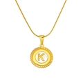 18k gold plated necklace featuring a round white pendant with a golden letter K detail - White Letter K