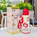 Detail of 400ml vacuum cup with cute cat print, red spherical lid and gift box - 400ml / Red