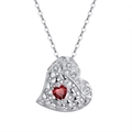 Bohemian silver heart necklace with red stone pendant on minimalist cable chain - Garnet White Gold Plated, Approx. 2.62g