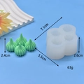 Detailed view of 4-cavity spiral silicone mold with product dimensions and green candy shapes - Large Spiral Style