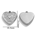 Stainless steel heart pendant with cross floral relief measuring 19.5mm x 18.5mm - Steel Cross Heart