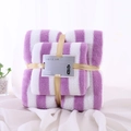 Absorbent purple and white striped coral fleece towel set with decorative gold ribbon - Towel And Bath Towel / Purple