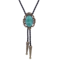 Vintage bronze crown bolo tie featuring a green oval stone on a black leather cord - 43 (Bronze with Green Marble)