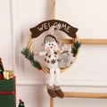 Corona de Navidad de madera con muñeco de nieve, ciervo y cartel de Welcome decorativo - Muñeco de Nieve