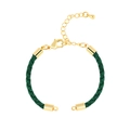 Adjustable emerald green braided rope bracelet with gold lobster clasp and extension chain - Bracelet: 64