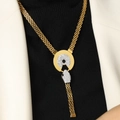 Ketting met slangenkop hanger, strass steentjes en kwastje in goudkleur - Ketting (P392-45+5cm) / Goud