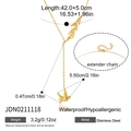 Detaillierte Maße der goldenen Edelstahl-Y-Halskette mit Vogel- und Blattanhängern - Goldene Schwalbe Olivenblatt Y-Halskette (JDN0211118)