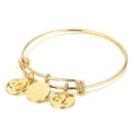 Adjustable golden titanium steel bracelet with Leo zodiac charms and engraved coin pendant - Gold Leo (KB88095-Z)