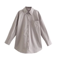 Minimalist long-sleeve cotton shirt in dove grey with pocket and S size collar label - S / Gray