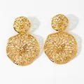 Bohemian gold plated hollow flower drop earrings with a layered double circle design - Gold