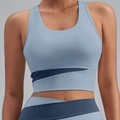 Ensemble soutien-gorge de sport et legging femme bleu au design croisé - S / Bleu Grisâtre