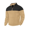 Heren hoodie in kaki en zwart met halve rits en gewatteerde details op de schouder - S / Khaki Zwart