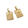 Colgante de medalla de San Benito y cruz de acero dorado con textura cepillada metal - Acero inoxidable / Dorado-Medalla
